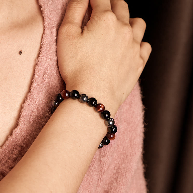 Natural Tiger's Eye Obsidian Hematite Positive Powerful Bracelet