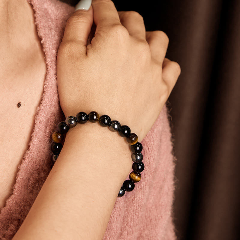 Natural Tiger's Eye Obsidian Hematite Positive Powerful Bracelet