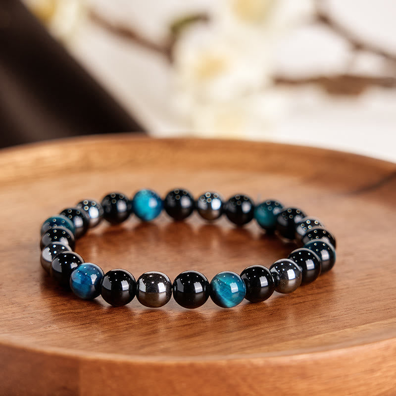 Natural Tiger's Eye Obsidian Hematite Positive Powerful Bracelet