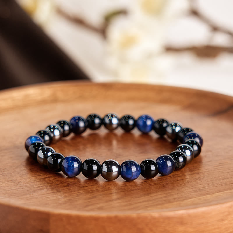 Natural Tiger's Eye Obsidian Hematite Positive Powerful Bracelet