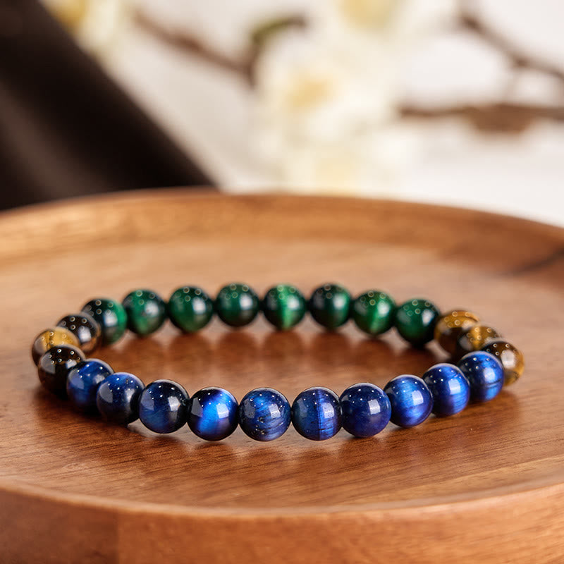 Triple Tone Blue Green and Golden Tiger Eye Beaded Balance Bracelet