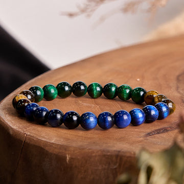 Triple Tone Blue Green and Golden Tiger Eye Beaded Balance Bracelet