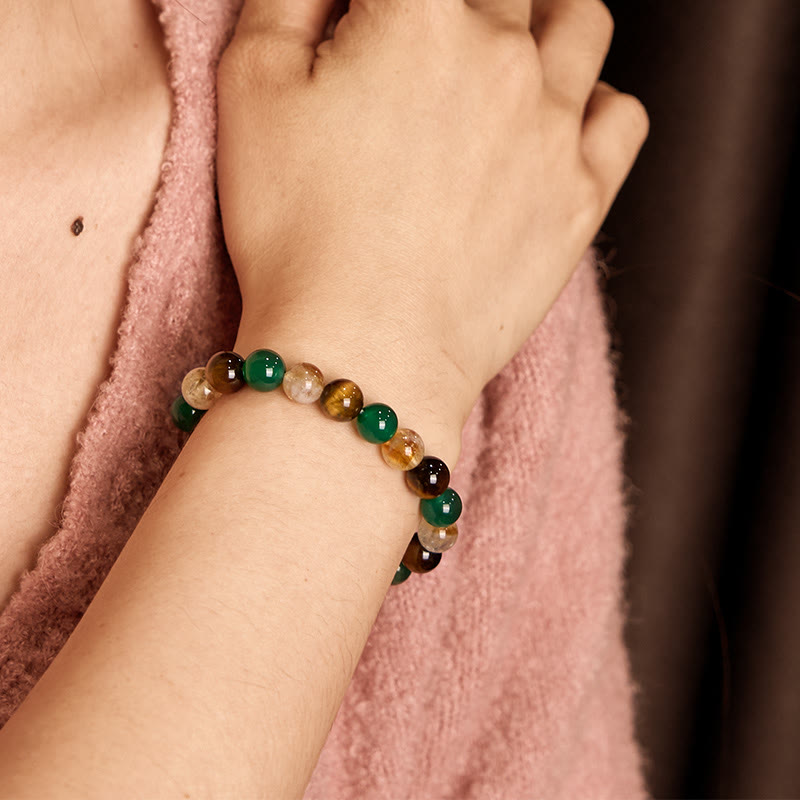 Natural Tiger Eye Green Agate Citrine Mix And Match Beads Protection Bracelet