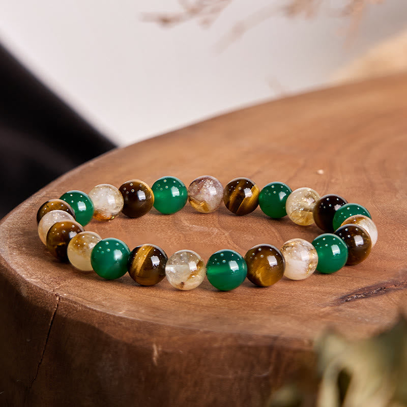 Natural Tiger Eye Green Agate Citrine Mix And Match Beads Protection Bracelet