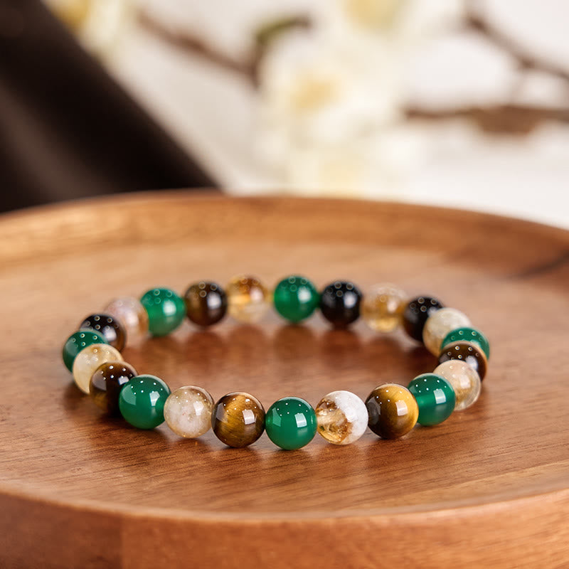 Natural Tiger Eye Green Agate Citrine Mix And Match Beads Protection Bracelet