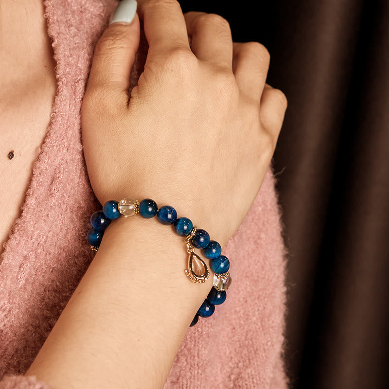 Blue Tiger Eye White Crystal Water Drop Strength Bracelet