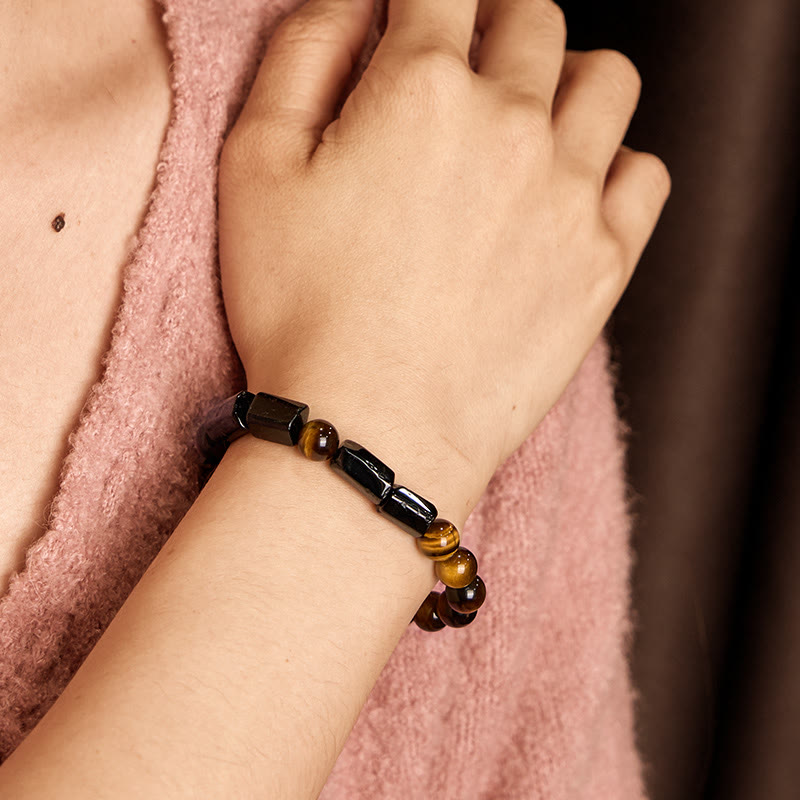 Natural Black Tourmaline Tiger Eye Positive Bracelet