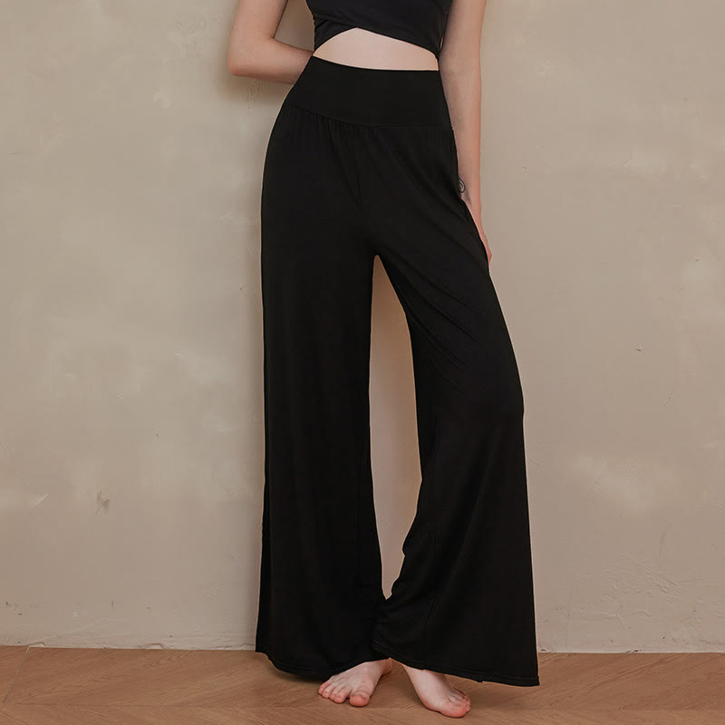 Casual Plain High Waist Elastic Women's Cotton Wide Leg Pants