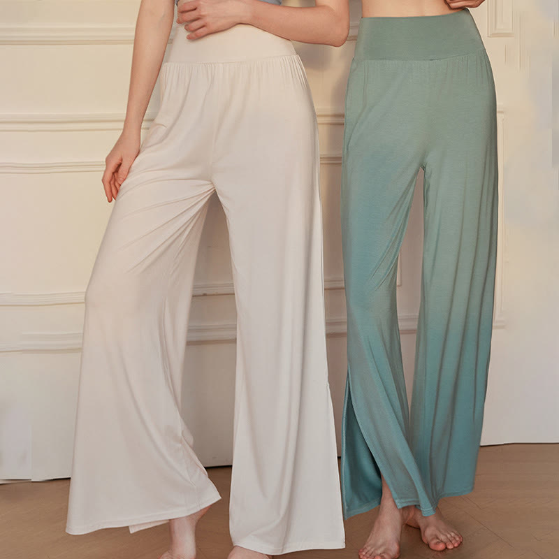 Casual Plain High Waist Elastic Women's Cotton Wide Leg Pants