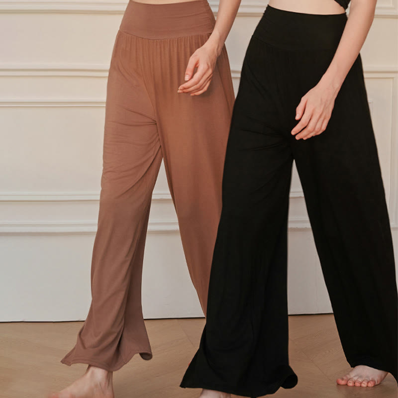 Casual Plain High Waist Elastic Women's Cotton Wide Leg Pants