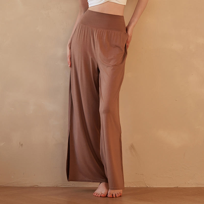 Casual Plain High Waist Elastic Women's Cotton Wide Leg Pants