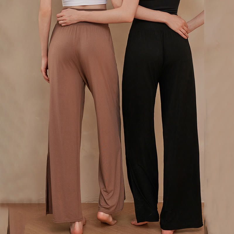 Casual Plain High Waist Elastic Women's Cotton Wide Leg Pants
