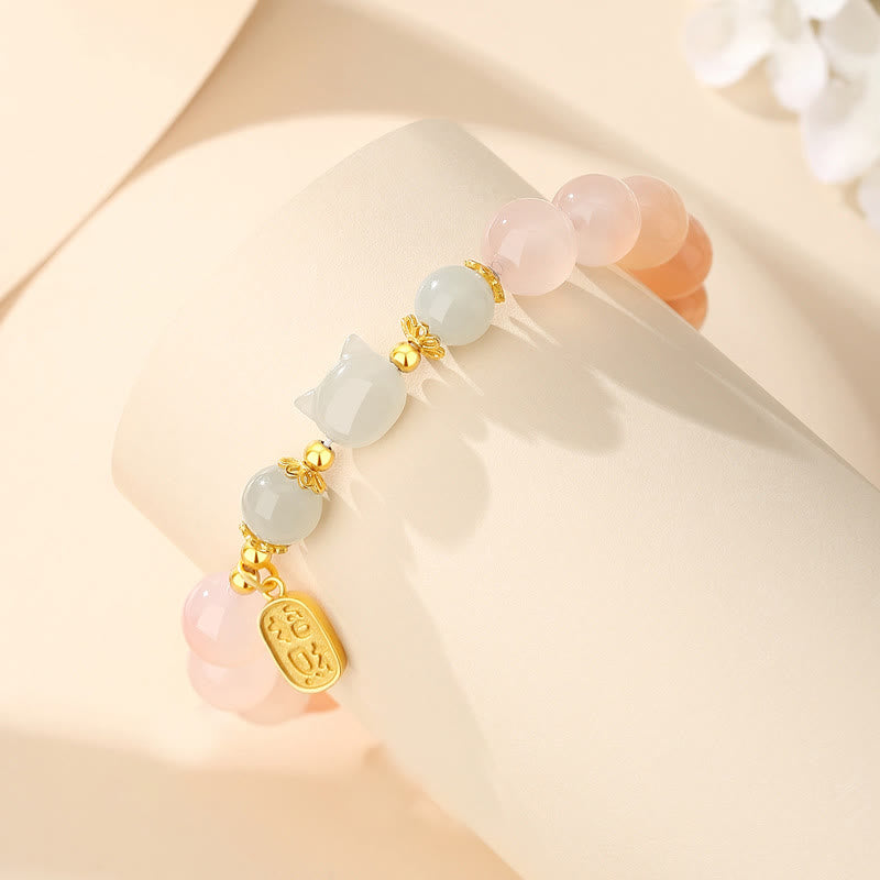 925 Sterling Silver Red Agate Hetian Jade Cat Fu Character Confidence Bracelet