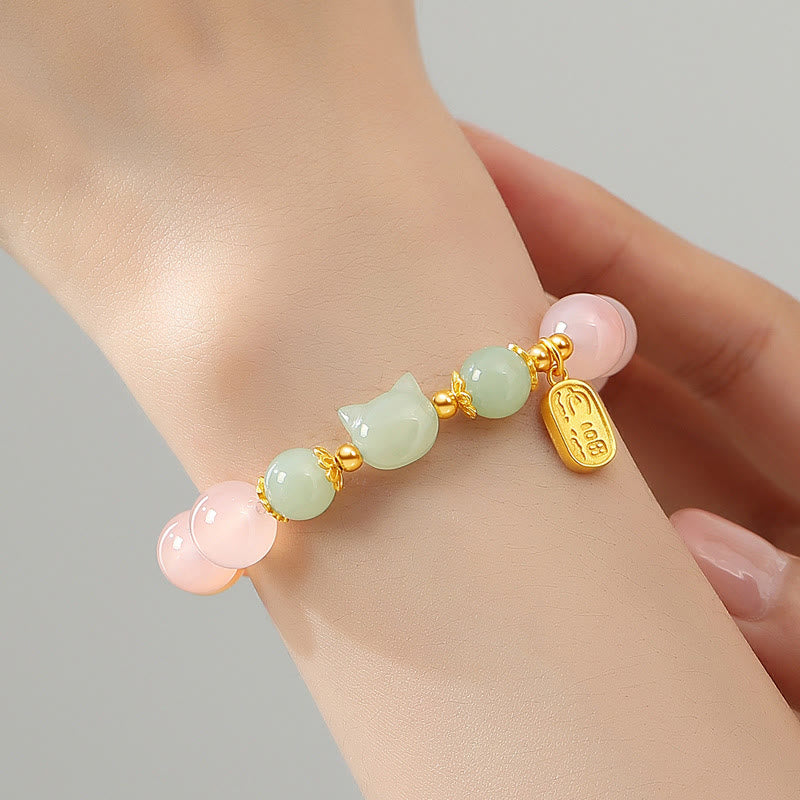 925 Sterling Silver Red Agate Hetian Jade Cat Fu Character Confidence Bracelet