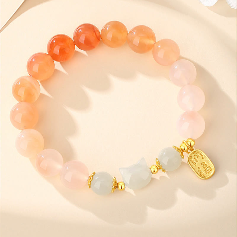 925 Sterling Silver Red Agate Hetian Jade Cat Fu Character Confidence Bracelet