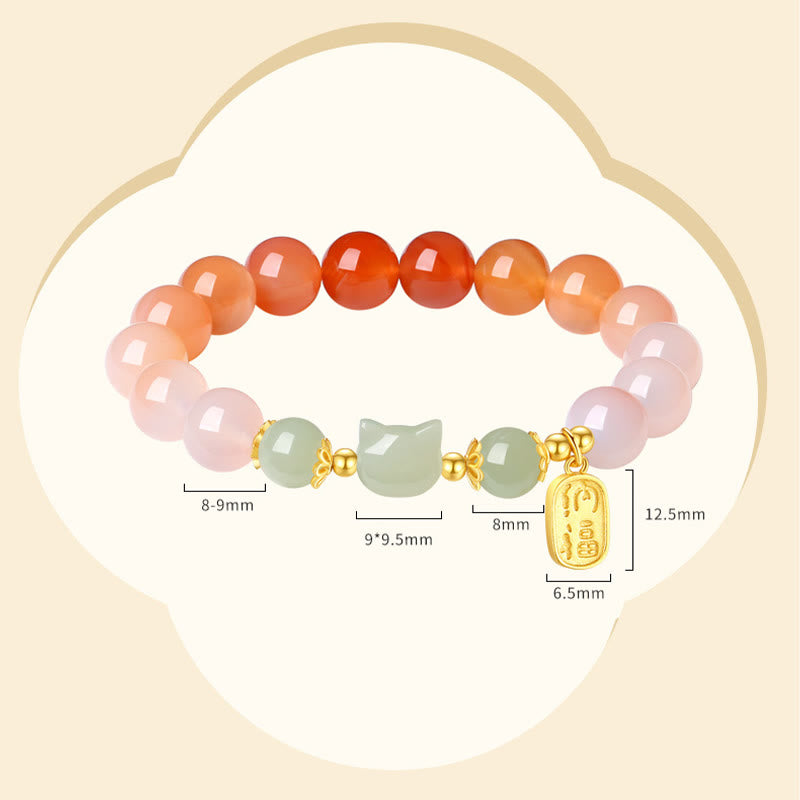 925 Sterling Silver Red Agate Hetian Jade Cat Fu Character Confidence Bracelet