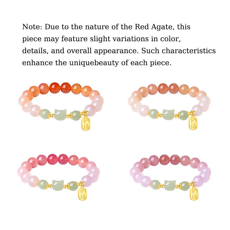 925 Sterling Silver Red Agate Hetian Jade Cat Fu Character Confidence Bracelet