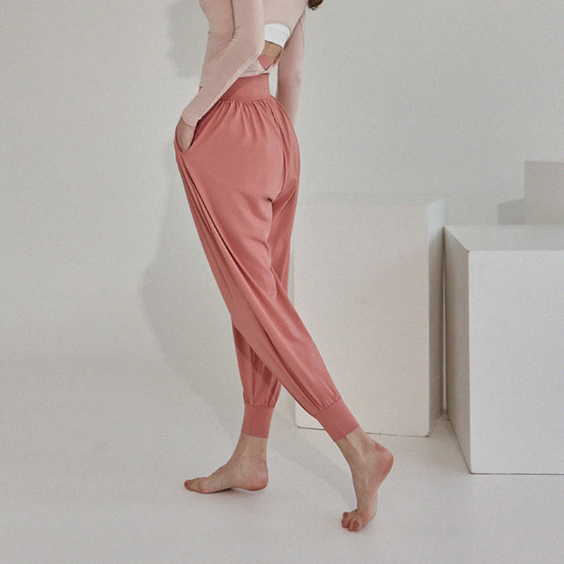 Casual Plain High Waist Quick Drying Women's Leica Pants With Pockets