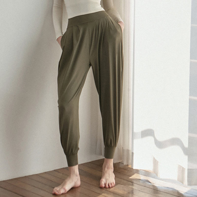 Casual Plain High Waist Quick Drying Women's Leica Pants With Pockets