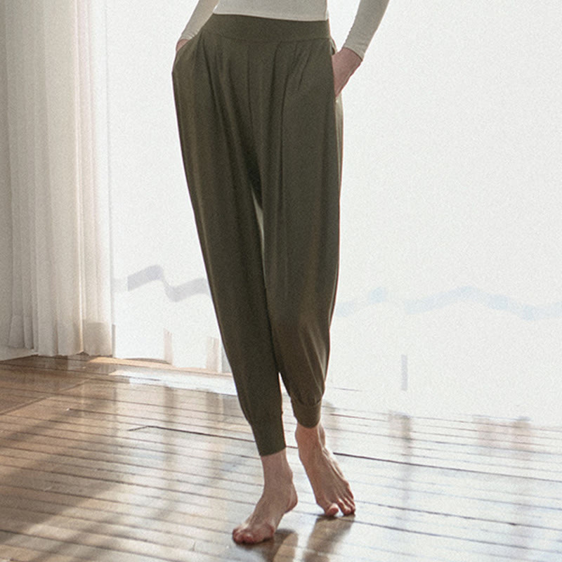 Casual Plain High Waist Quick Drying Women's Leica Pants With Pockets