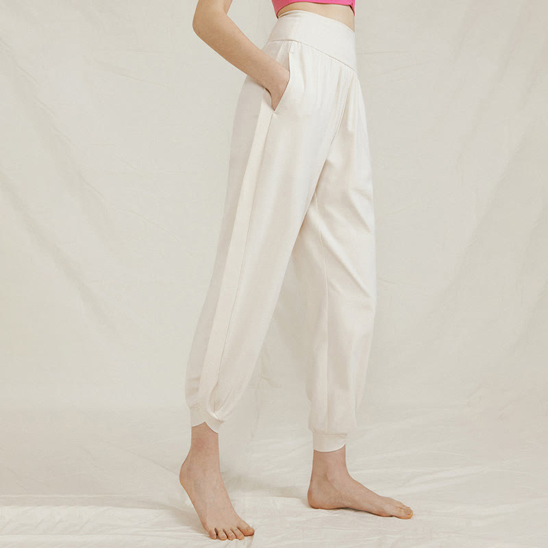 Tactile Cotton Side-Fold High-Waist Meditation Harem Pants
