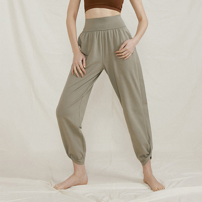 Tactile Cotton Side-Fold High-Waist Meditation Harem Pants