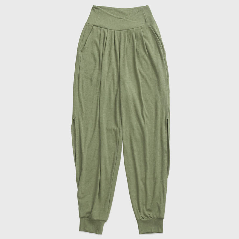 Casual Plain Threaded Slit Hem Women's Spandex Pants With Pockets