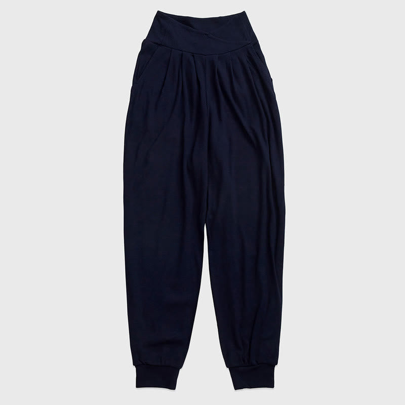 Casual Plain Threaded Slit Hem Women's Spandex Pants With Pockets