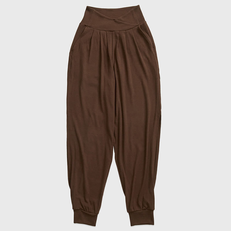 Casual Plain Threaded Slit Hem Women's Spandex Pants With Pockets