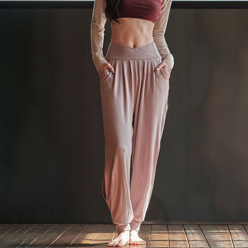 Casual Plain Threaded Slit Hem Women's Spandex Pants With Pockets