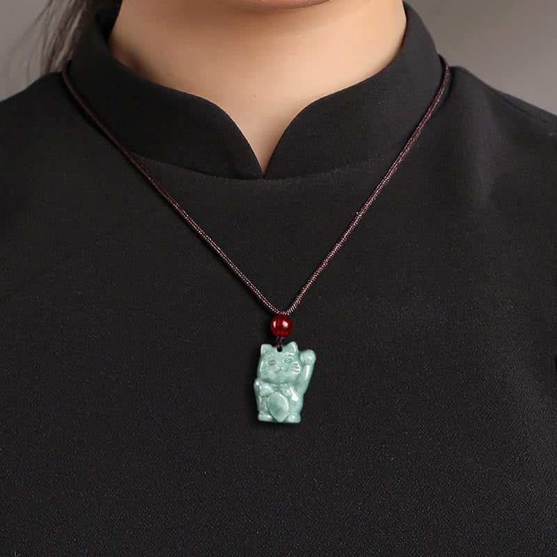 Lucky Cat Jade Abundance Necklace Pendant