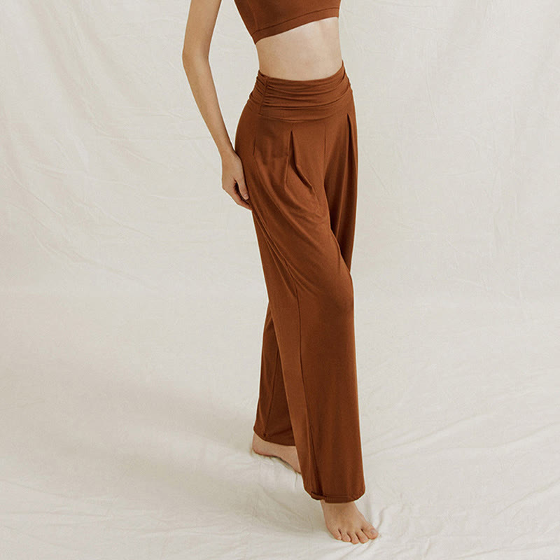 Casual Plain High Waist Loose Fit Women's Leica Wide Leg Pants