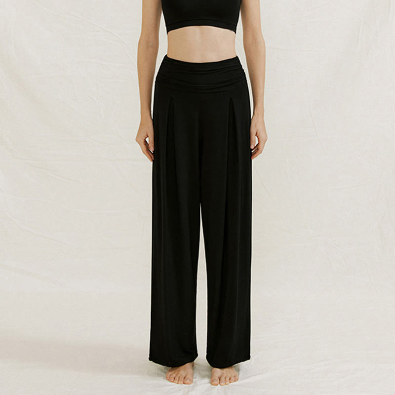 Casual Plain High Waist Loose Fit Women's Leica Wide Leg Pants