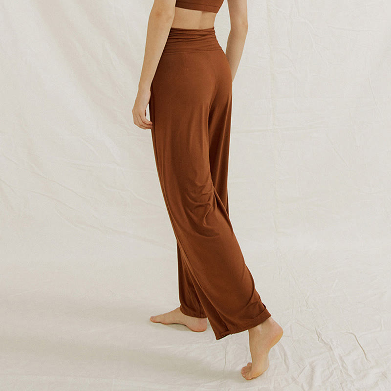 Casual Plain High Waist Loose Fit Women's Leica Wide Leg Pants