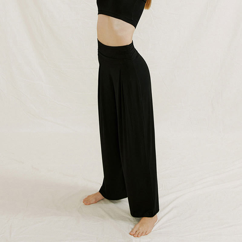 Casual Plain High Waist Loose Fit Women's Leica Wide Leg Pants