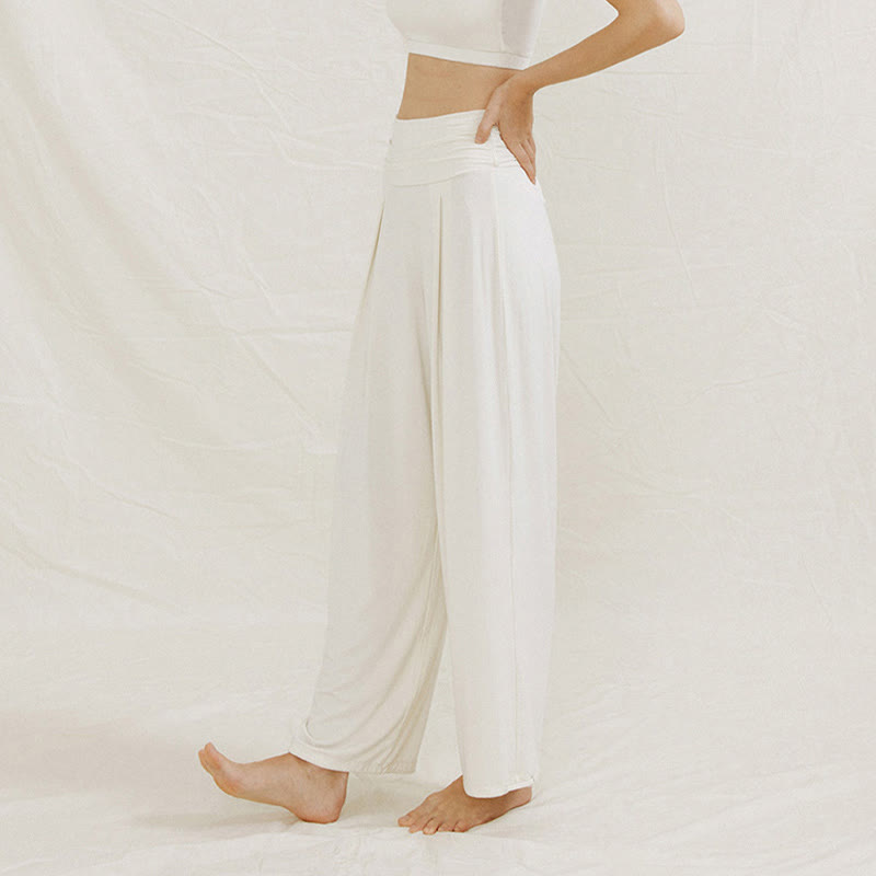 Casual Plain High Waist Loose Fit Women's Leica Wide Leg Pants