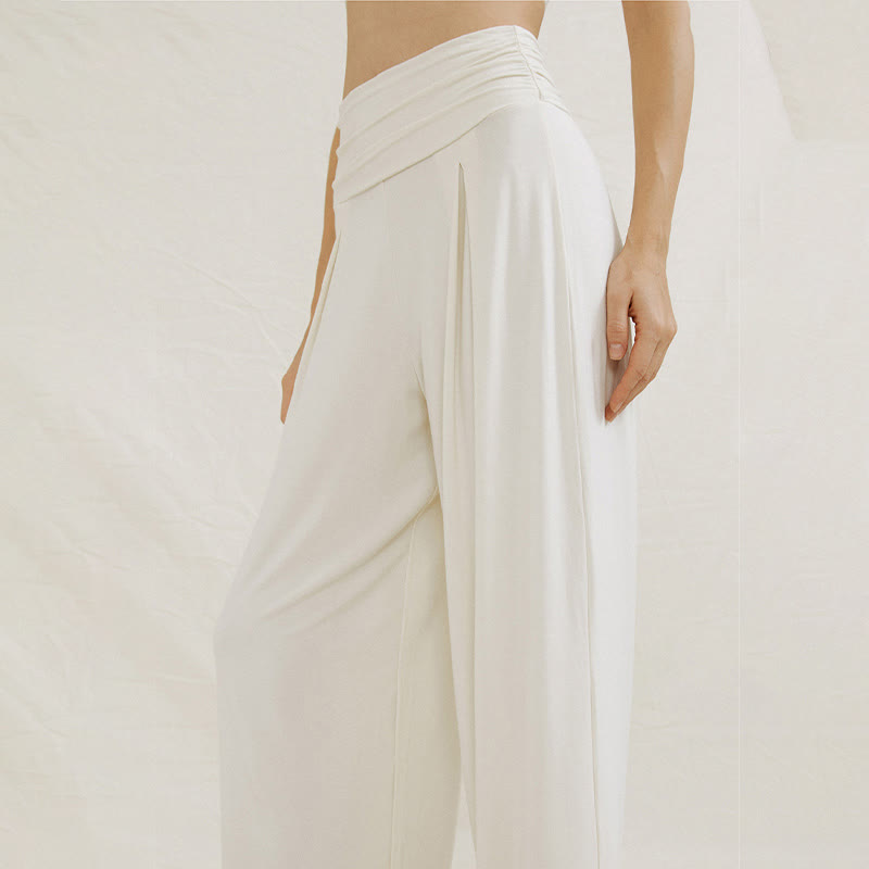 Casual Plain High Waist Loose Fit Women's Leica Wide Leg Pants