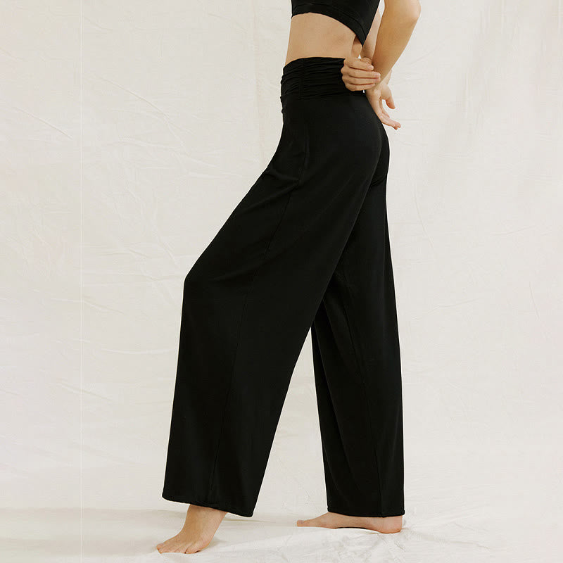 Casual Plain High Waist Loose Fit Women's Leica Wide Leg Pants
