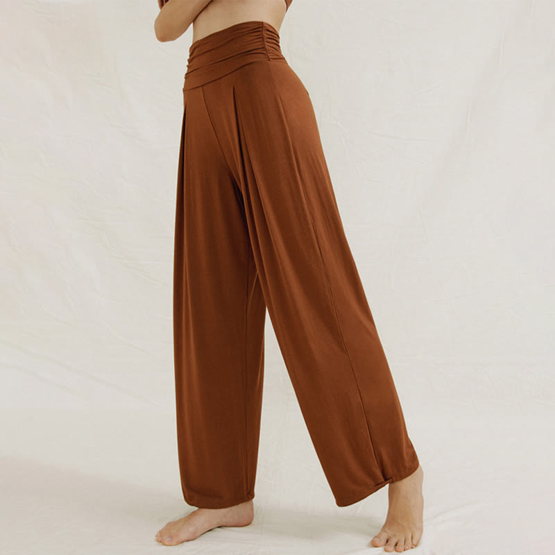 Casual Plain High Waist Loose Fit Women's Leica Wide Leg Pants