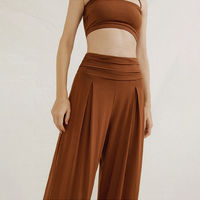 Casual Plain High Waist Loose Fit Women's Leica Wide Leg Pants