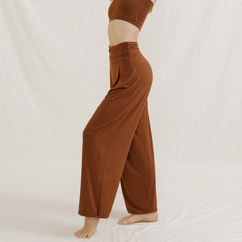Casual Plain High Waist Loose Fit Women's Leica Wide Leg Pants