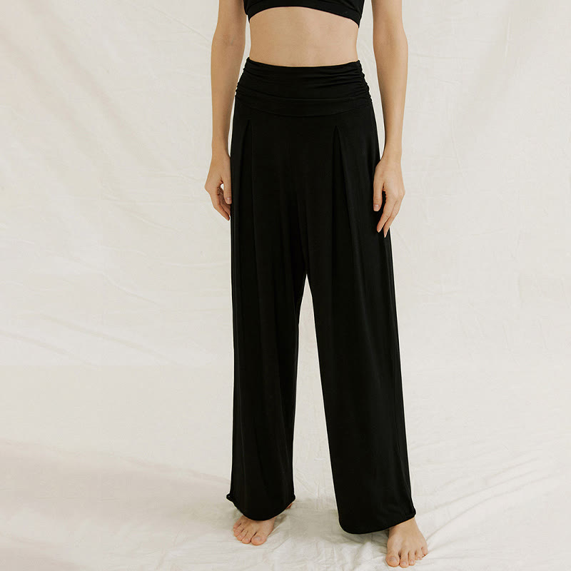 Casual Plain High Waist Loose Fit Women's Leica Wide Leg Pants