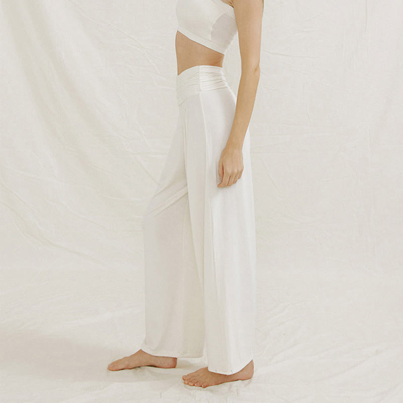 Casual Plain High Waist Loose Fit Women's Leica Wide Leg Pants