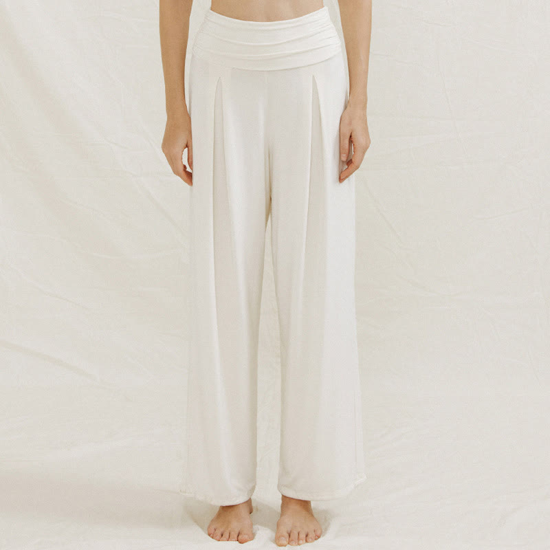 Casual Plain High Waist Loose Fit Women's Leica Wide Leg Pants