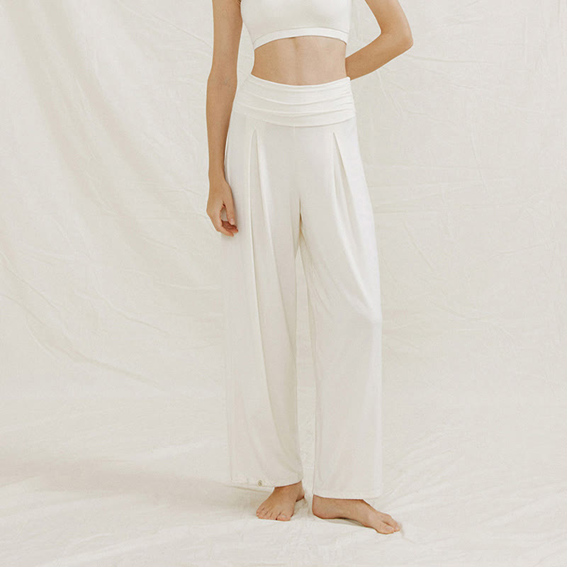 Casual Plain High Waist Loose Fit Women's Leica Wide Leg Pants