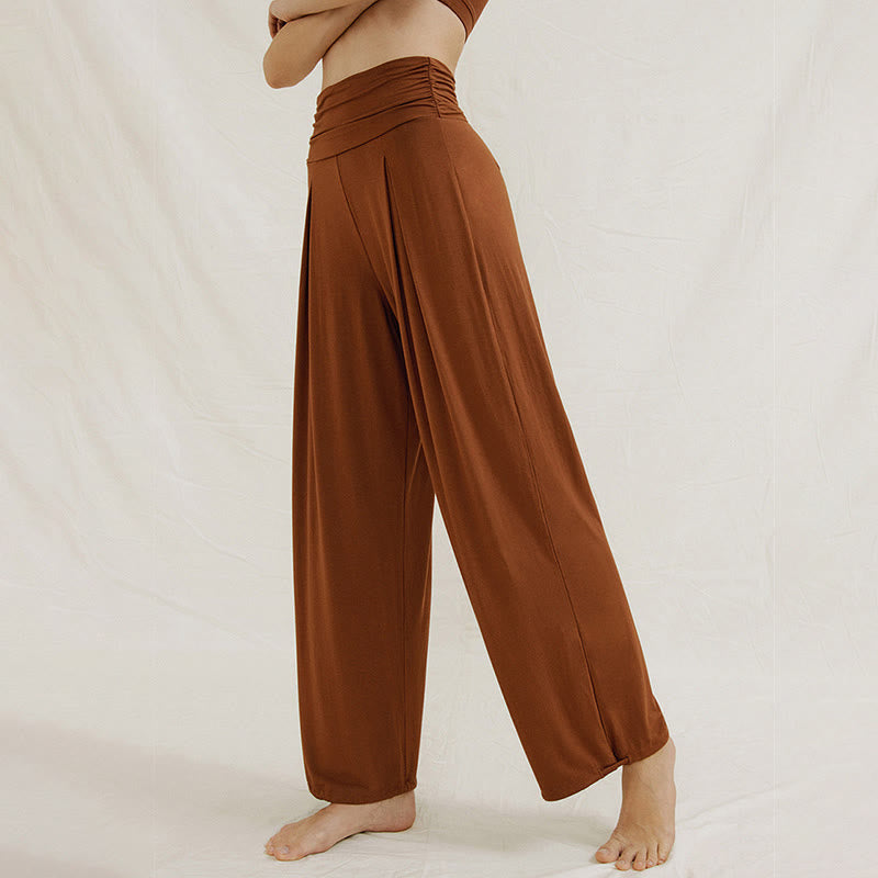 Casual Plain High Waist Loose Fit Women's Leica Wide Leg Pants
