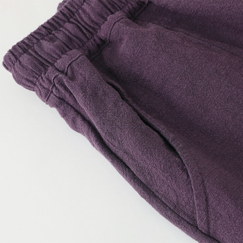 Casual Plain Loose Straight Leg Women's Ramie Cotton Wide Leg Pants With Pockets