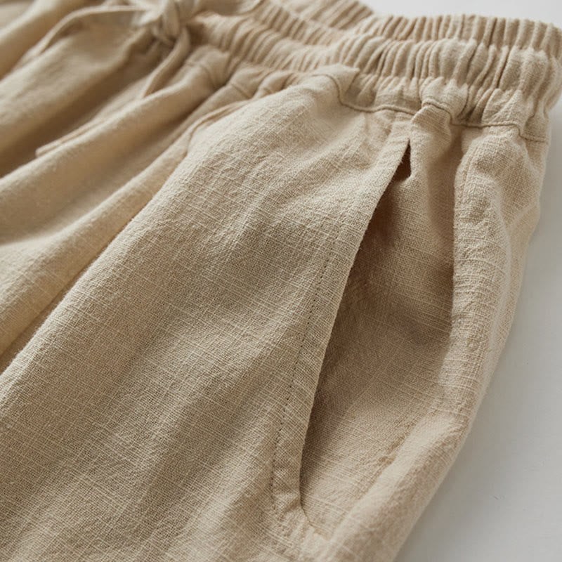 Casual Plain Loose Straight Leg Women's Ramie Cotton Wide Leg Pants With Pockets