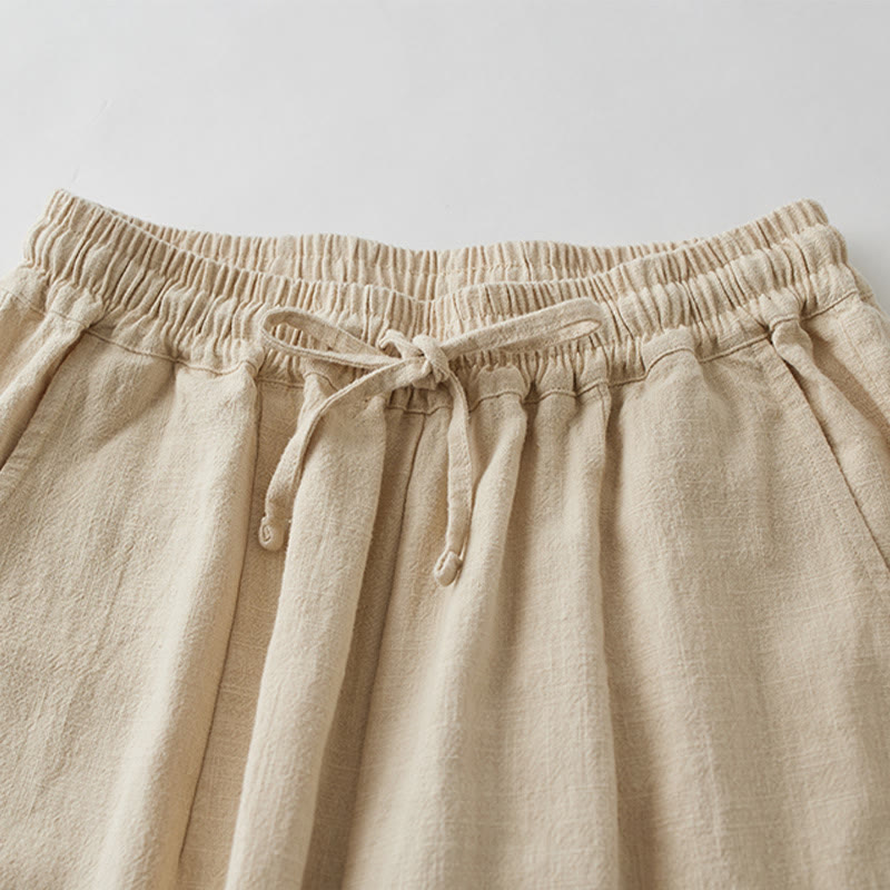 Casual Plain Loose Straight Leg Women's Ramie Cotton Wide Leg Pants With Pockets