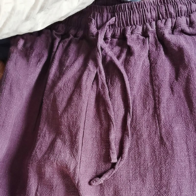 Casual Plain Loose Straight Leg Women's Ramie Cotton Wide Leg Pants With Pockets